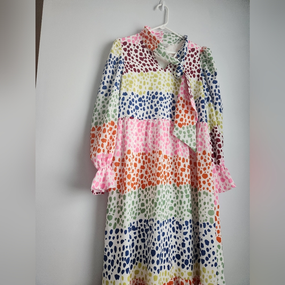 Never Fully Dressed tie neck trapeze maxi dress in contrast polka dot size 8